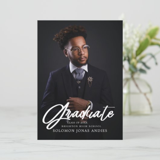 Faire-part Script moderne photo Lycée diplôme (Debout devant)