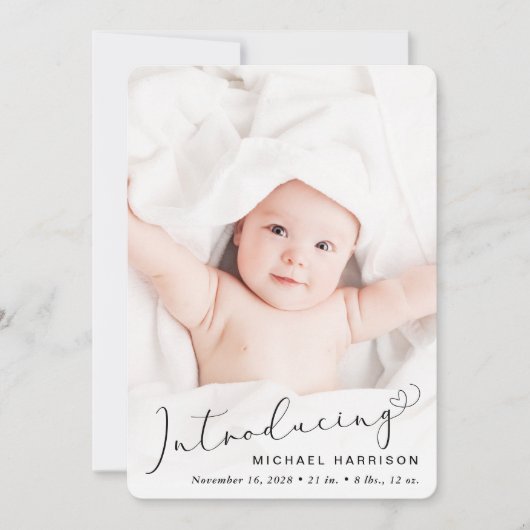 Faire-part Script moderne photo superposition naissance (Devant)