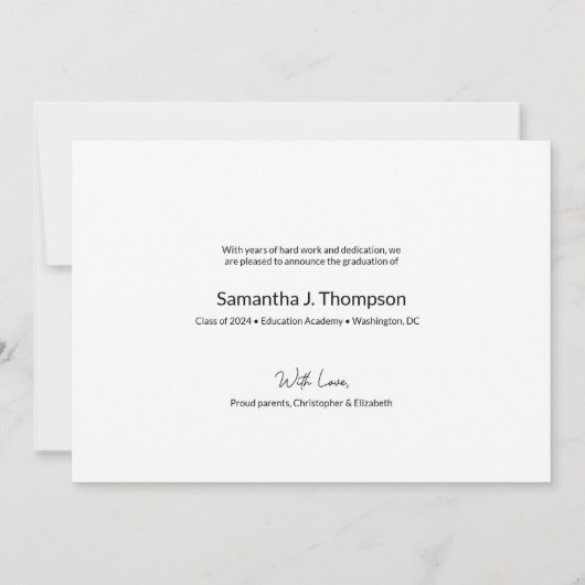 Faire-part Script moderne puis et maintenant la photo de grad (Dos)