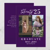Faire-part Script moderne Purple 3 Photo Collage Graduation (Devant / Derrière)