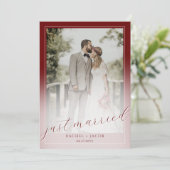 Faire-part Script moderne Rouge 2-Photo Juste Marié Mariage (Debout devant)