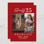 Faire-part Script moderne Rouge 3 Photo Collage Graduation (Devant / Derrière)