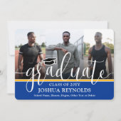 Faire-part Script moderne Royal Blue & Gold 4 Diplôme photo (Devant)