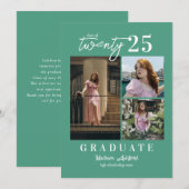 Faire-part Script moderne Turquoise 3 photo Collage Graduatio (Devant / Derrière)