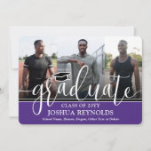 Faire-part Script moderne violet blanc 4 photo Graduation (Devant)