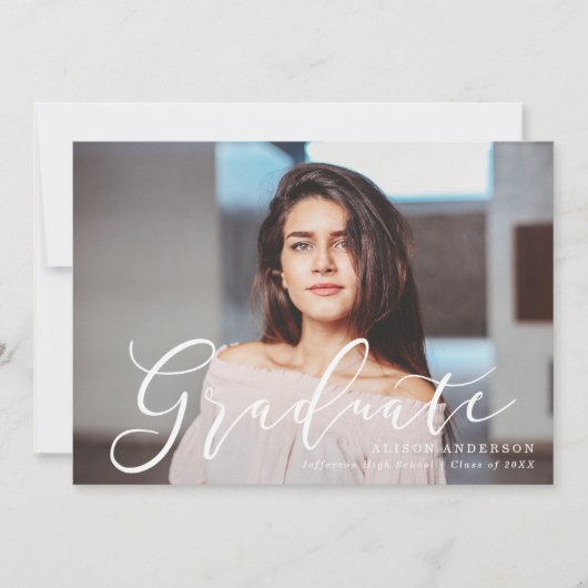 Faire-part Script Moment Ardoise Bleu Graduation Photo (Devant)