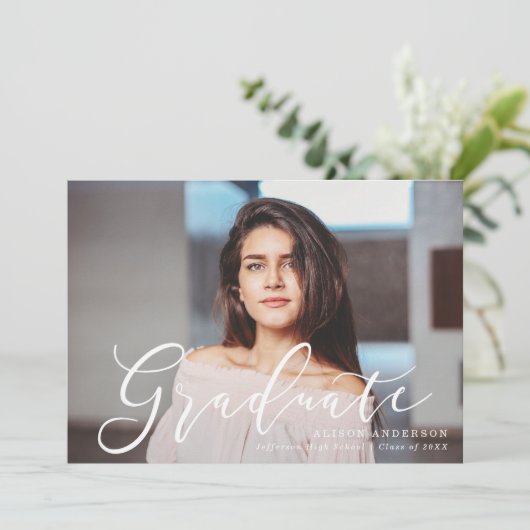 Faire-part Script Moment Ardoise Bleu Graduation Photo (Debout devant)