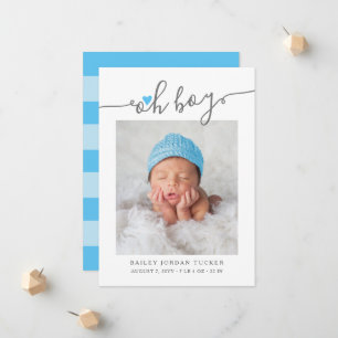 Faire-part Script Oh Garçon moderne Sky Blue Heart 2-Photos B
