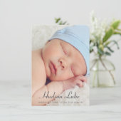 Faire-part Script Overlay Blue Baby Boy Multi Photo Birth (Debout devant)