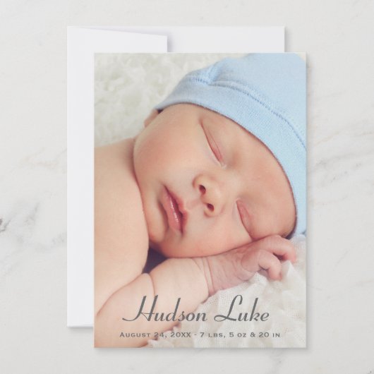 Faire-part Script Overlay Blue Baby Boy Multi Photo Birth (Devant)