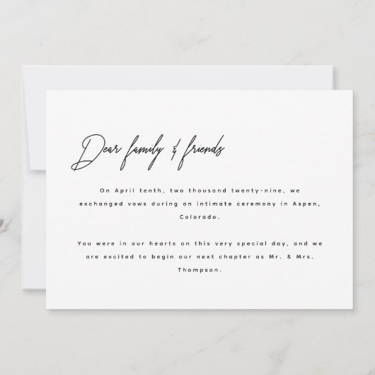 Faire-part Script photo moderne "Juste marié" Mariage (Dos)