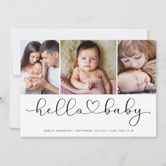 Faire-part Script photo multiple avec coeur Nouveau bébé phot (Devant)
