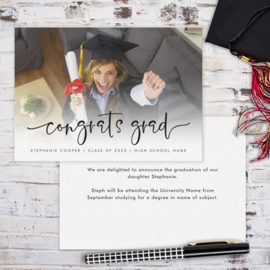 Faire-part Script Photo Overlay Félicats Grad 2022 Graduation