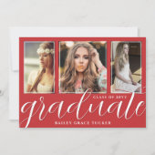 Faire-part Script Red Graduate 3-Photo Graduate (Devant)