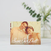 Faire-part Script rétro | Enregistrer la carte postale Date (Debout devant)