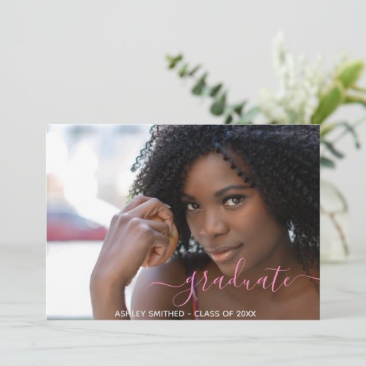 Faire-part Script simple Moderne 2 Photo Girl Graduation (Debout devant)