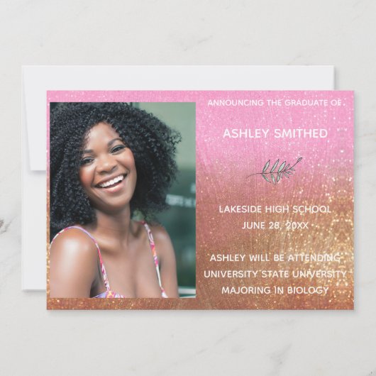 Faire-part Script simple Moderne 2 Photo Girl Graduation (Dos)