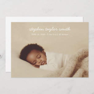 Faire-part Script simple moderne photo pleine naissance bébé