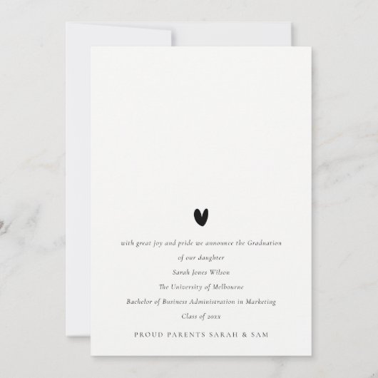 Faire-part Script simple noir et blanc 3 photo Graduation (Dos)