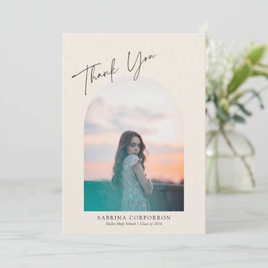 Faire-part Script tendance avec Arch deux photo merci (Debout devant)