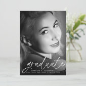 Faire-part Script tendance blanc superposition deux diplômes (Debout devant)