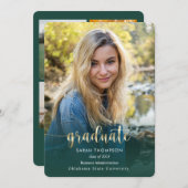 Faire-part Script tendance Gold Green Photo Collage Graduatio (Devant / Derrière)