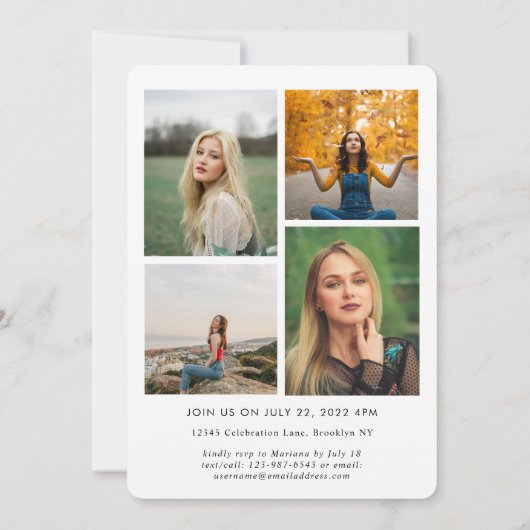 Faire-part Script tendance noir blanc photo Collage Graduatio (Dos)