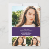 Faire-part Script violet moderne 4 photos graduation (Dos)