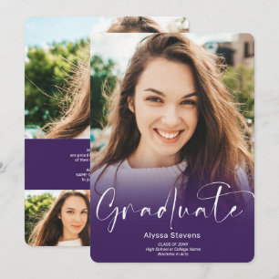 Faire-part Script violet moderne 4 photos graduation