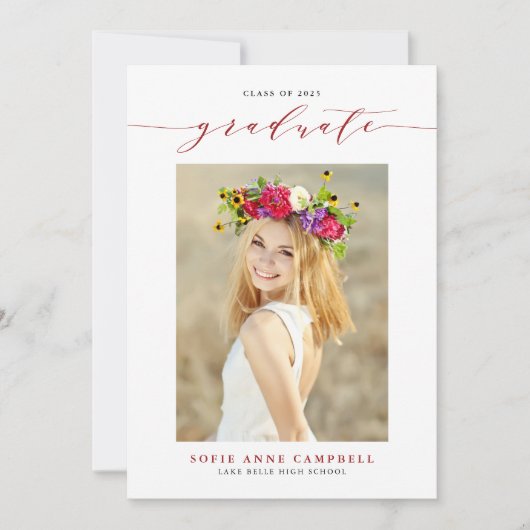 Faire-part Script Whimsical Rouge 2022 - Graduation Photo (Devant)