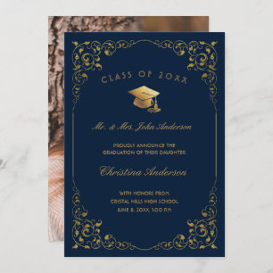 Faire-part Scripts D'Ivy En Or De Parents Photo Navy