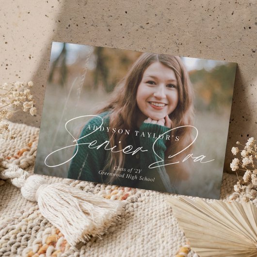 Faire-part Senior Era Script Minimal Elegant Graduation Photo