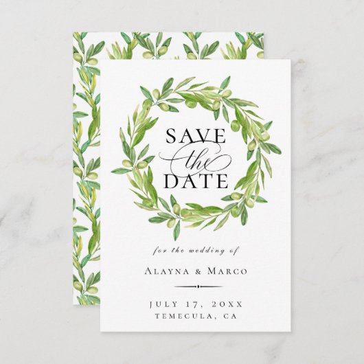 Faire-part Serre D'Olive Toscane Enregistrer La Date (Devant / Derrière)