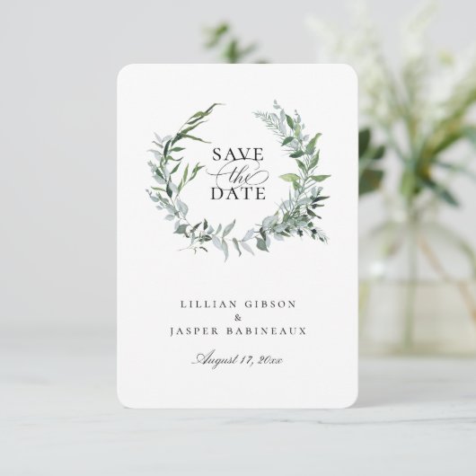 Faire-part Serrure Botanique Dusty Sage Enregistrer La Date (Debout devant)