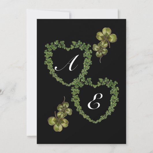 Faire-part SHAMROCK COEURS MONOGRAMME Vert noir (Devant)