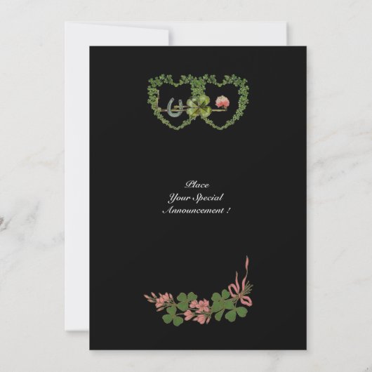 Faire-part SHAMROCK COEURS MONOGRAMME Vert noir (Dos)