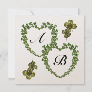 Faire-part SHAMROCK COEURS MONOGRAS vert violet champagne