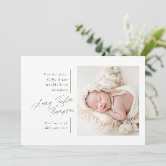 Faire-part Signature Script Photo Moderne Naissance bébé (Debout devant)