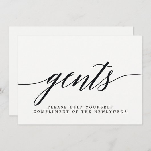 Faire-part Signe de salle de bain Mariage Gents - Script mode (Devant / Derrière)