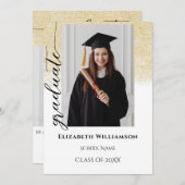 Faire-part Simple 2 Photo Black Gold Calligraphie Graduation (Devant / Derrière)