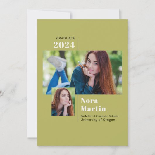 Faire-part Simple 2 Photo College Graduation Avocado Announc (Devant)