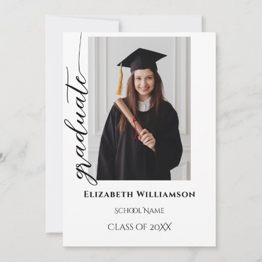 Faire-part Simple 2 Photo noir Calligraphie Script Graduation (Devant)