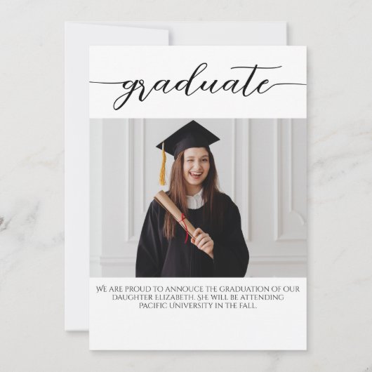 Faire-part Simple 2 Photo noir Calligraphie Script Graduation (Dos)