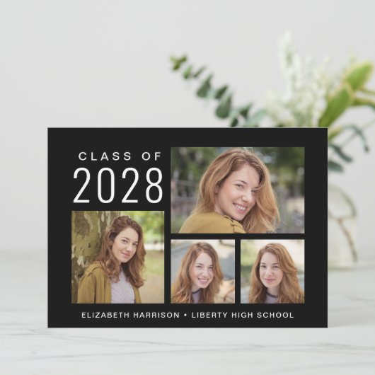 Faire-part Simple 5 Photo Collage noir Graduation (Debout devant)
