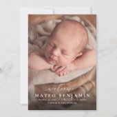 Faire-part Simple accueil script bleu photo naissance (Devant)