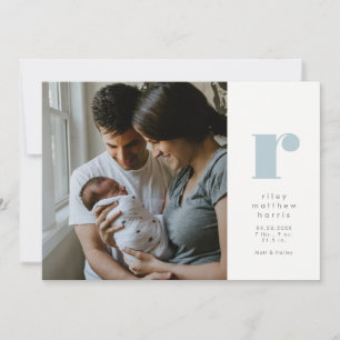 Faire-part Simple annonce de naissance bleu classique initial