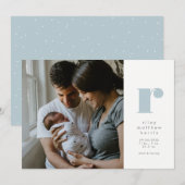 Faire-part Simple annonce de naissance bleu classique initial (Devant / Derrière)