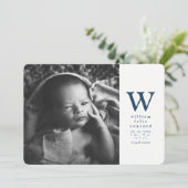 Faire-part Simple annonce de naissance bleu marine initiale (Debout devant)