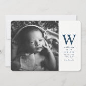 Faire-part Simple annonce de naissance bleu marine initiale (Devant)