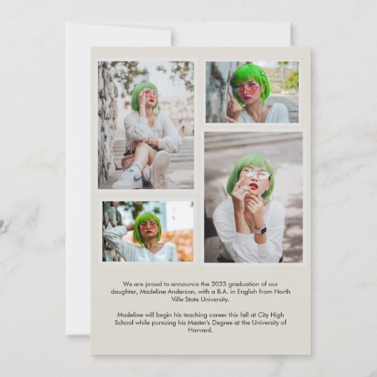Faire-part Simple Arc clair Beige Photo Collage Graduation (Dos)